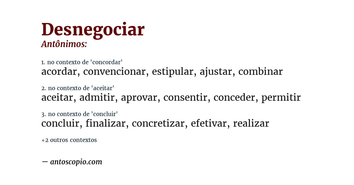 Antônimo de desnegociar