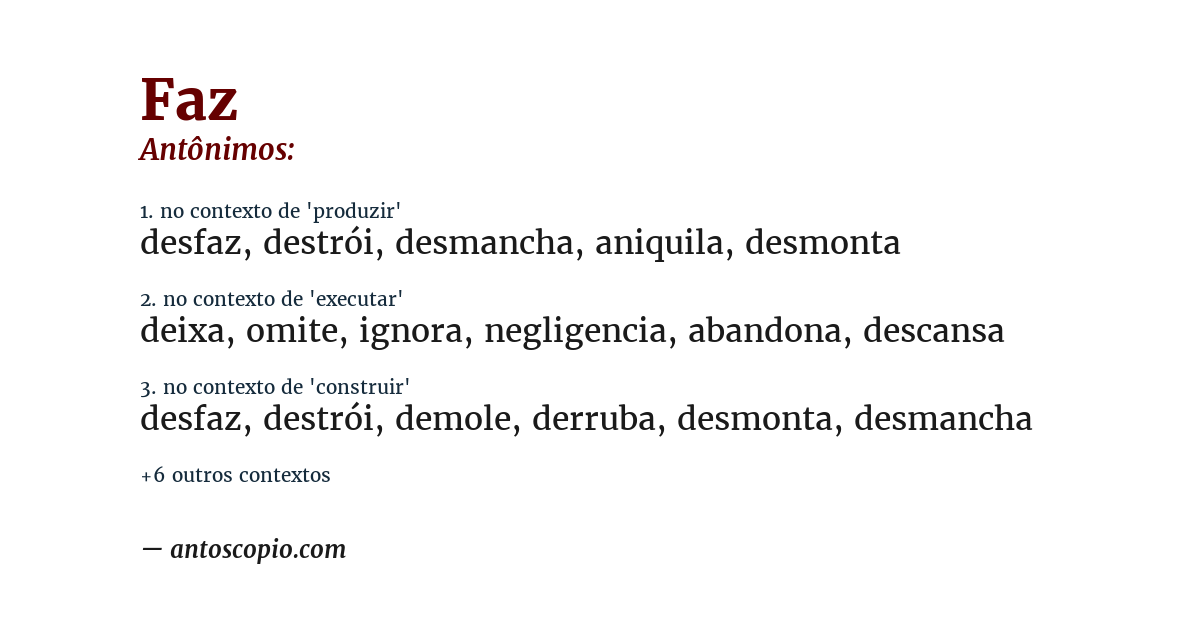 Antônimo de faz