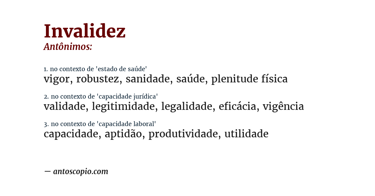 Antônimo de invalidez