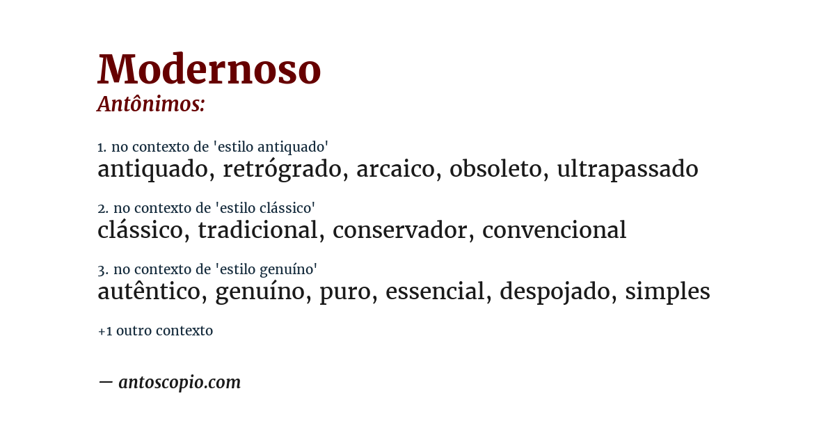 Antônimo de modernoso