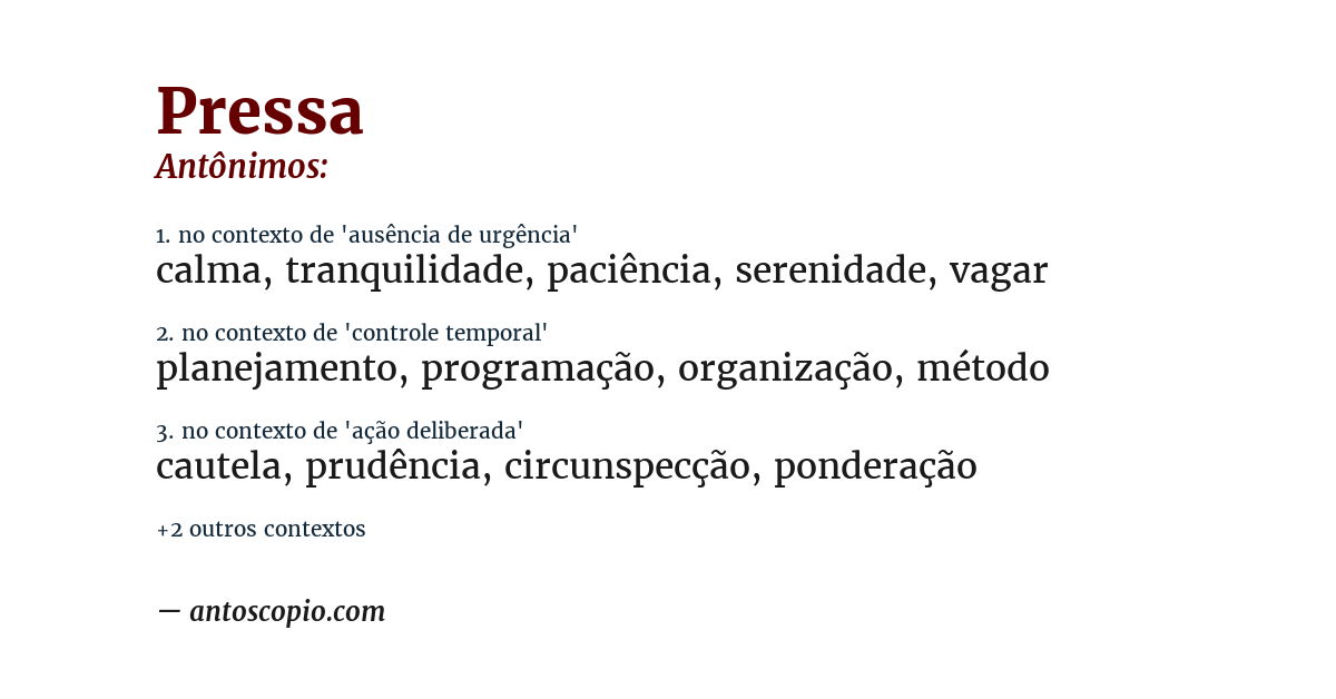Antônimo de pressa