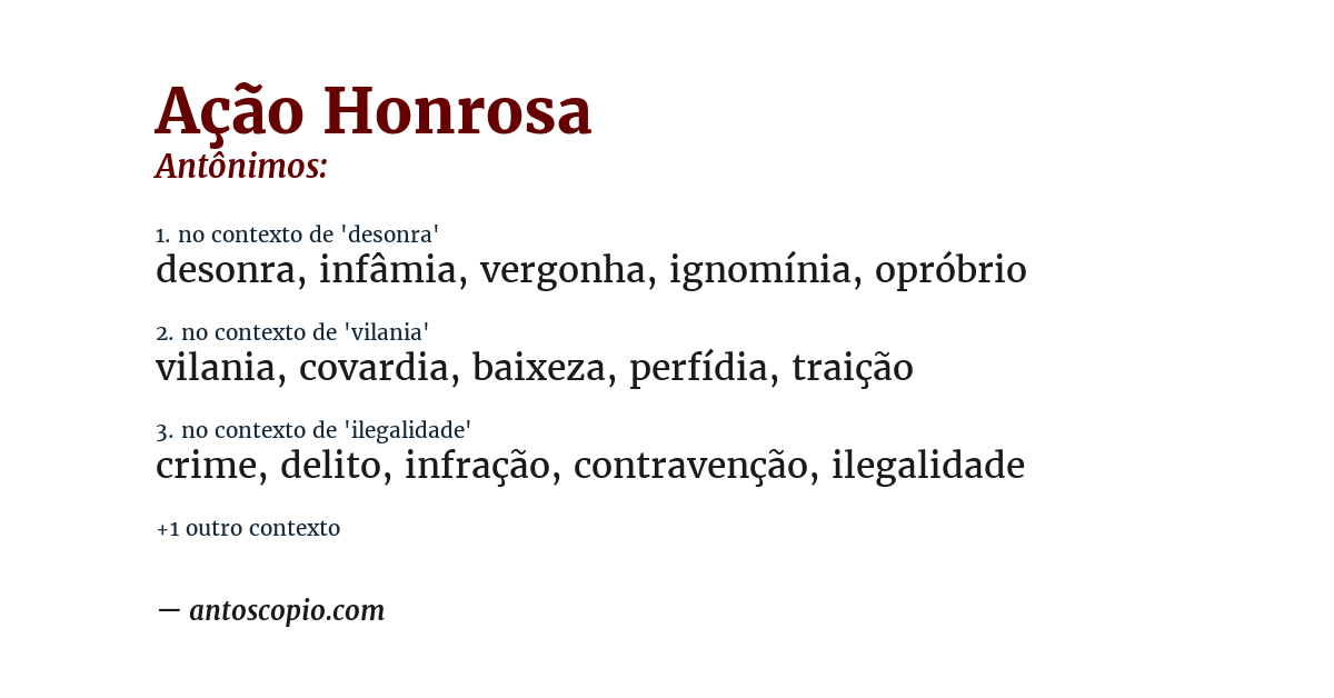 Antônimo de ação honrosa