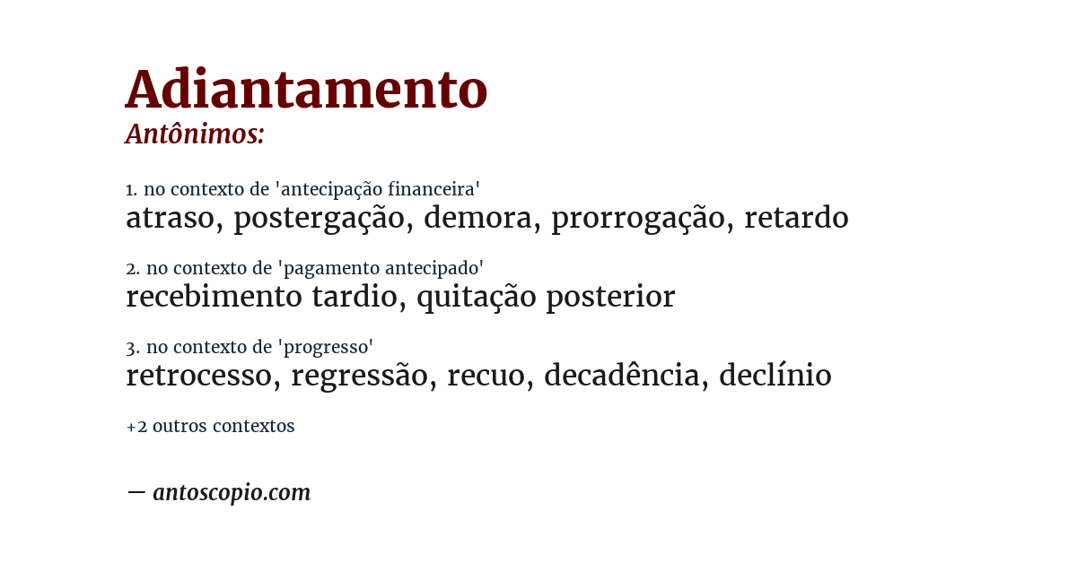 Antônimo de adiantamento