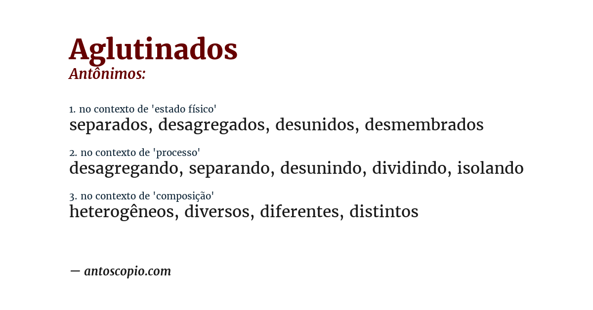 Antônimo de aglutinados