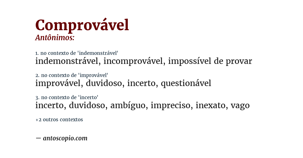 Antônimo de comprovável