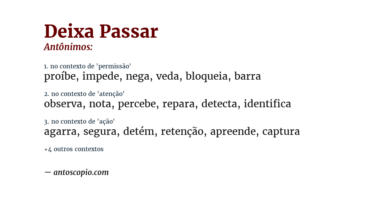 Antônimo de deixa passar
