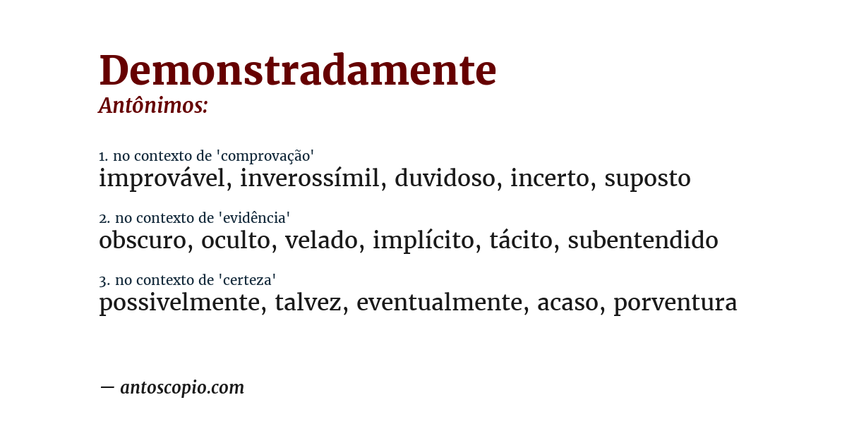 Antônimo de demonstradamente
