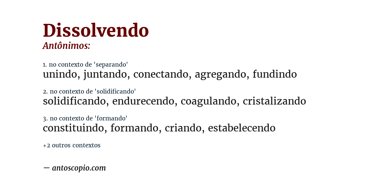 Antônimo de dissolvendo