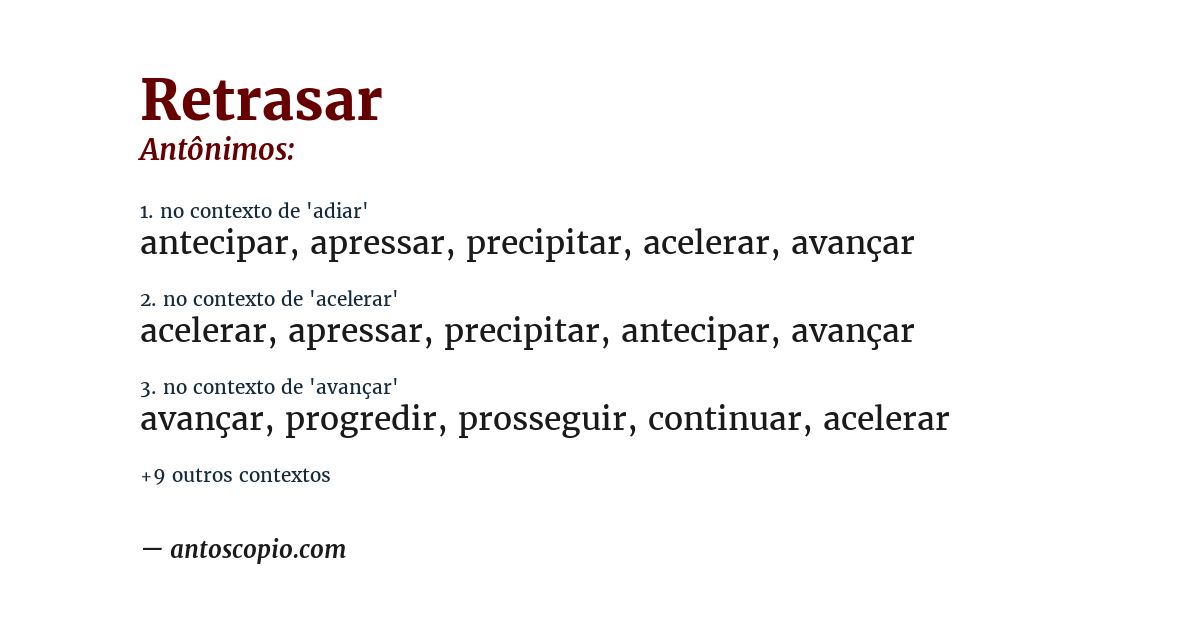 Antônimo de retrasar