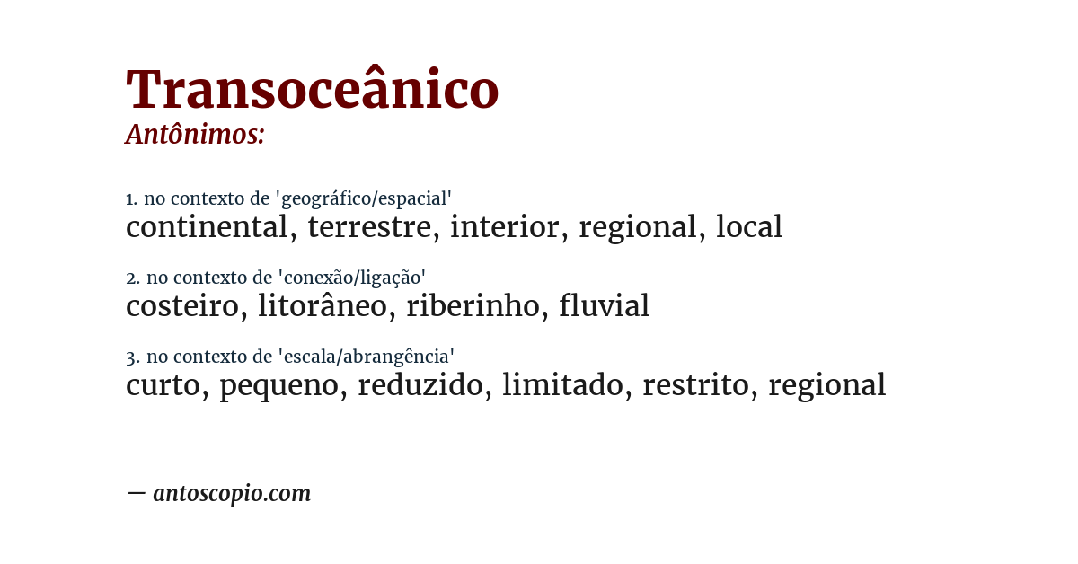 Antônimo de transoceânico
