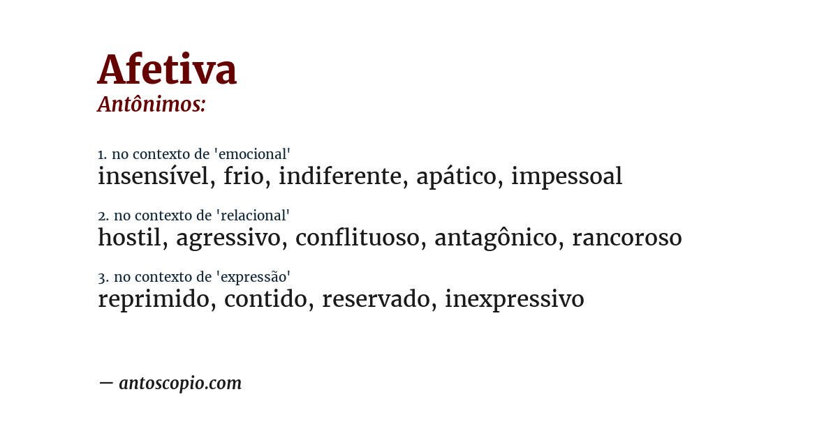 Antônimo de afetiva