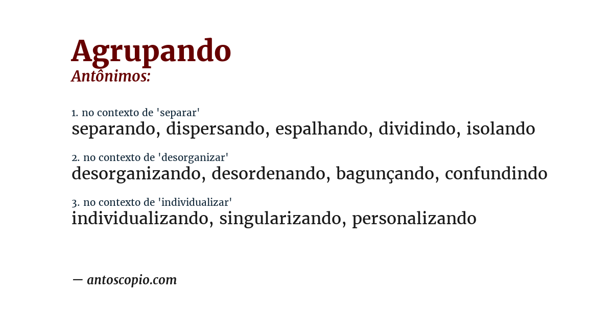 Antônimo de agrupando