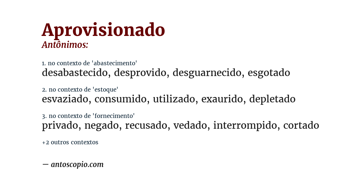 Antônimo de aprovisionado
