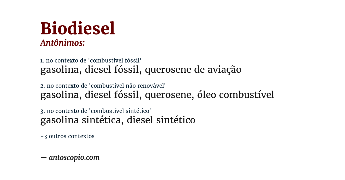 Antônimo de biodiesel