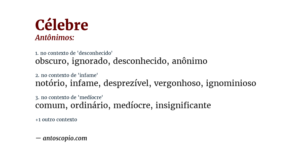 Antônimo de célebre