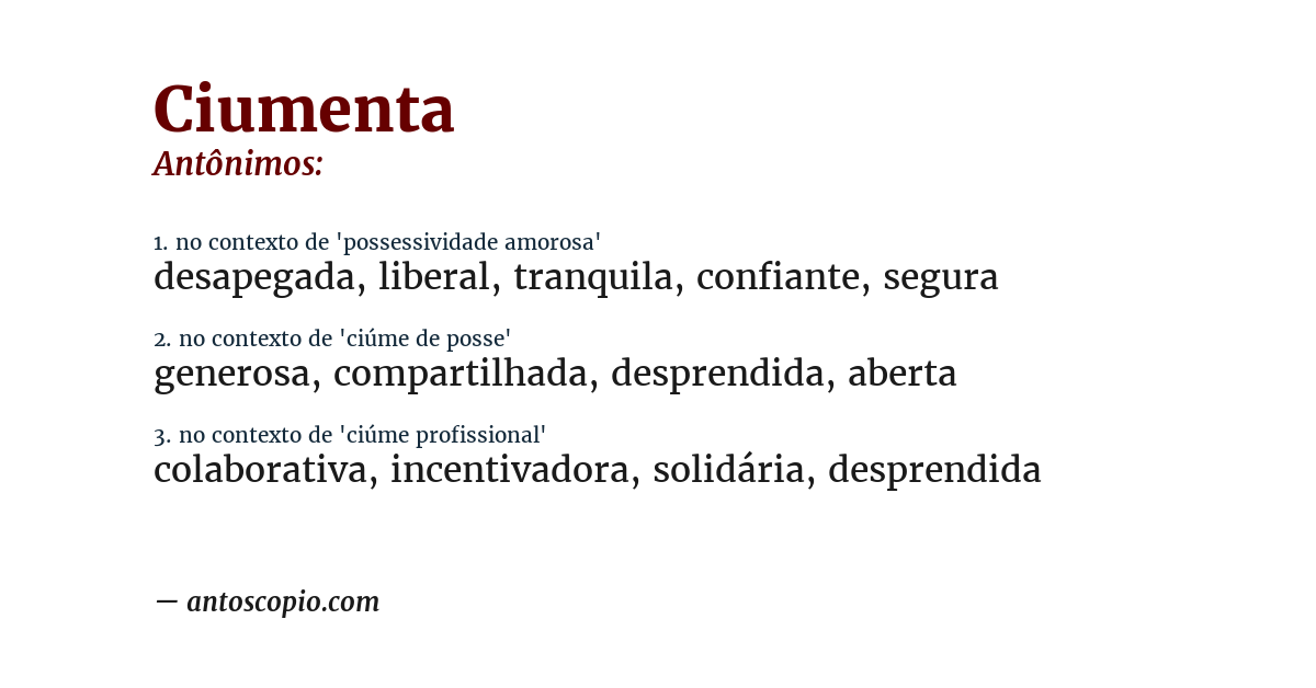 Antônimo de ciumenta