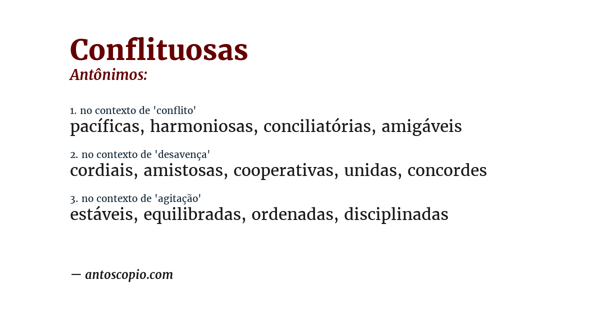 Antônimo de conflituosas