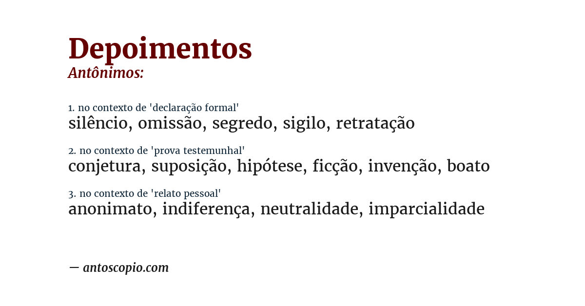 Antônimo de depoimentos