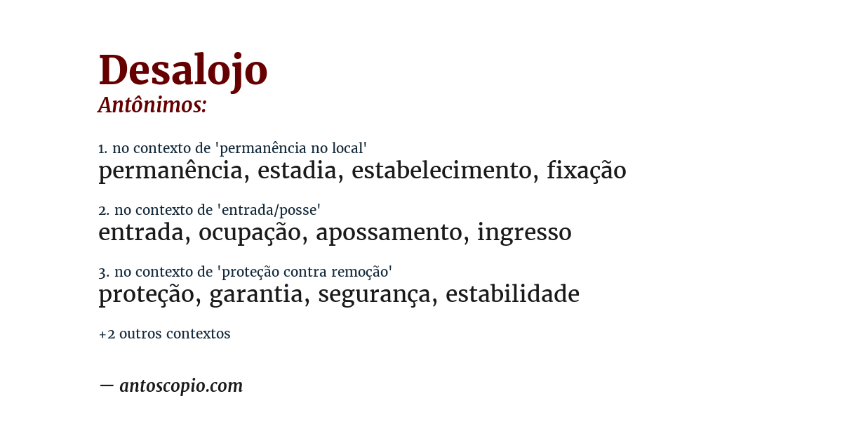 Antônimo de desalojo