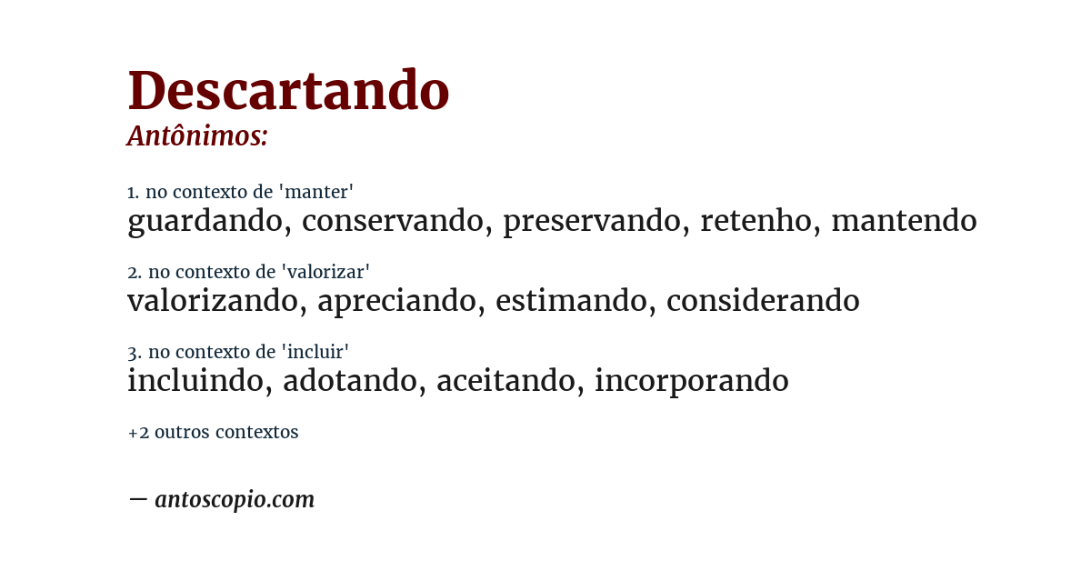 Antônimo de descartando
