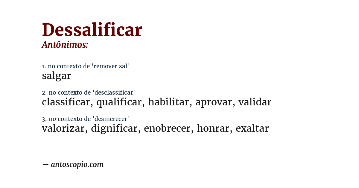 Antônimo de dessalificar