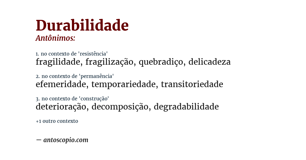 Antônimo de durabilidade