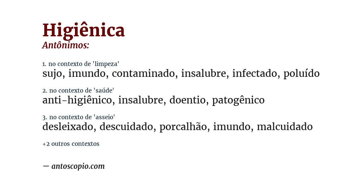 Antônimo de higiênica