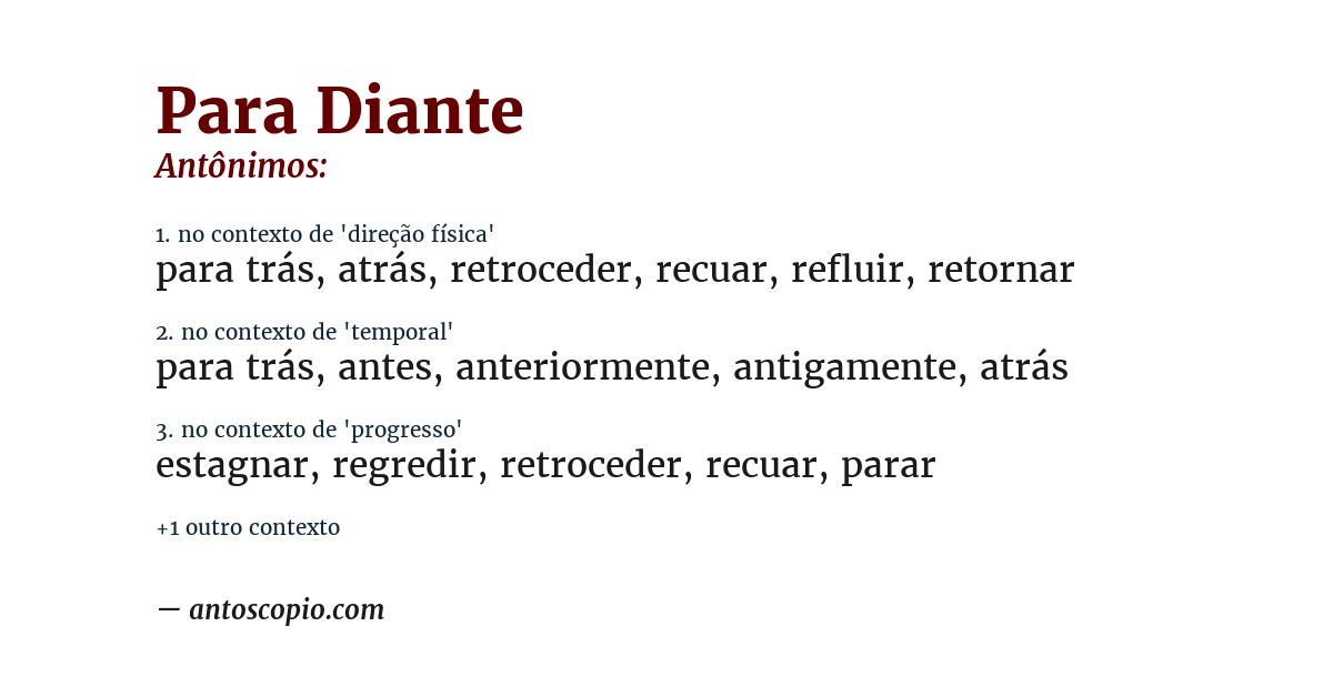 Antônimo de para diante