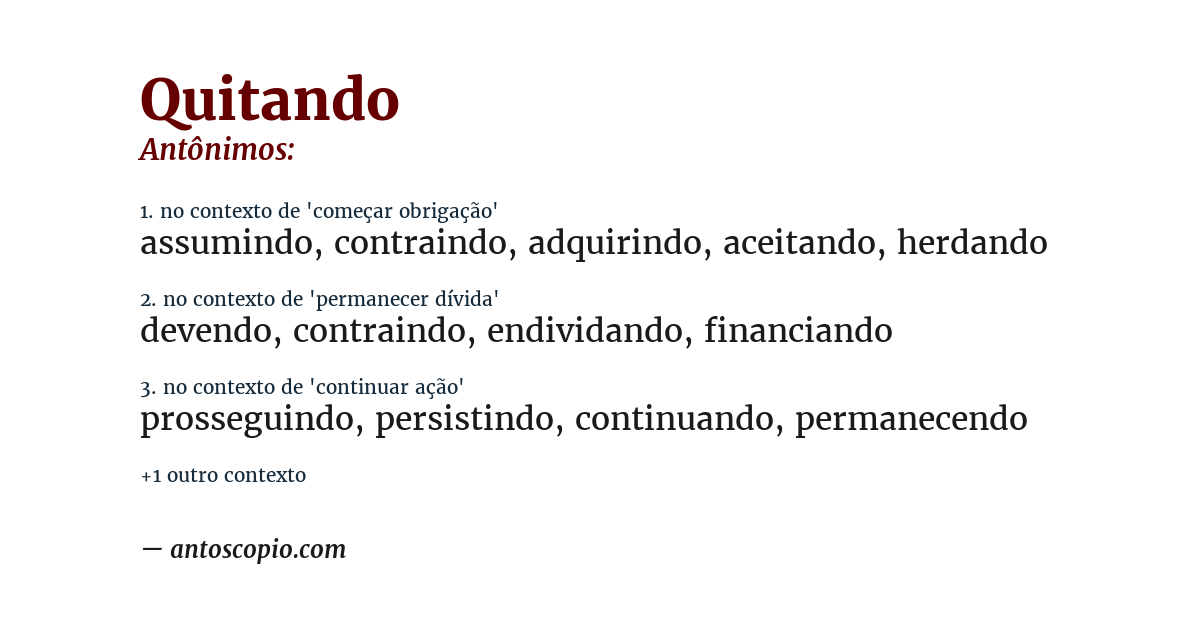 Antônimo de quitando