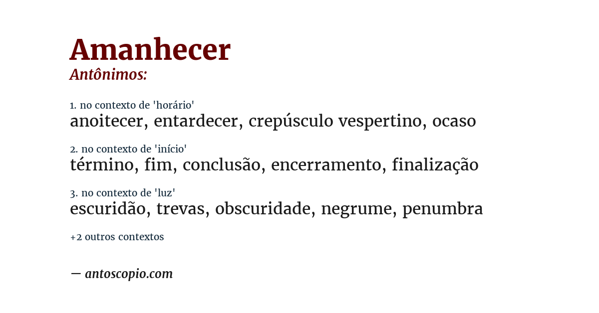 Antônimo de amanhecer