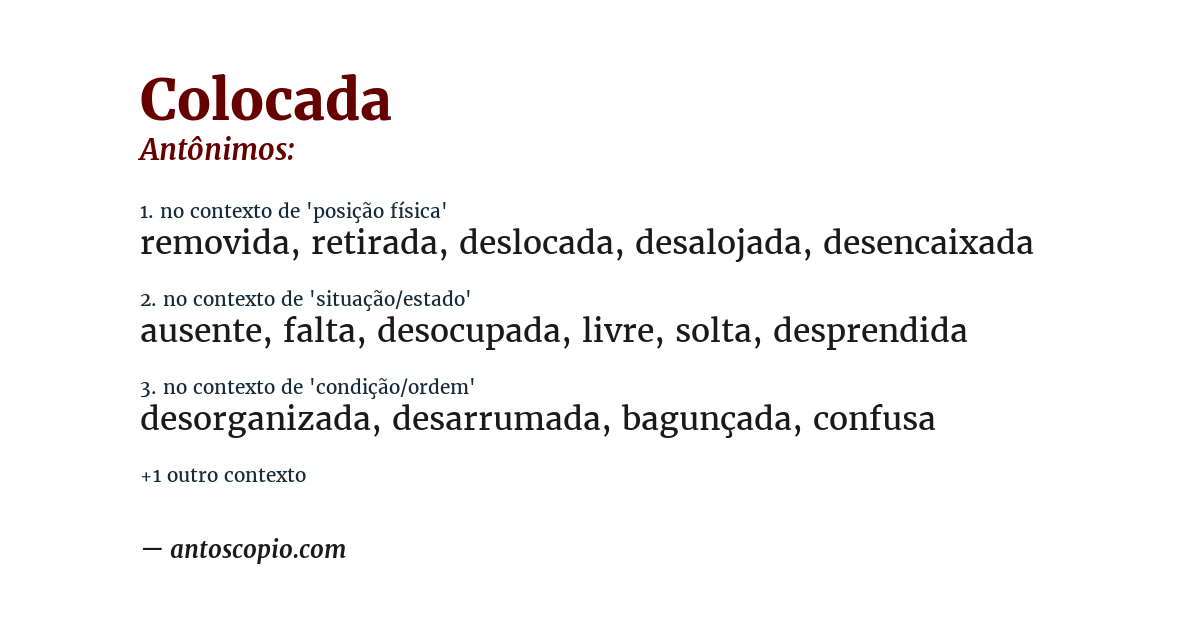 Antônimo de colocada