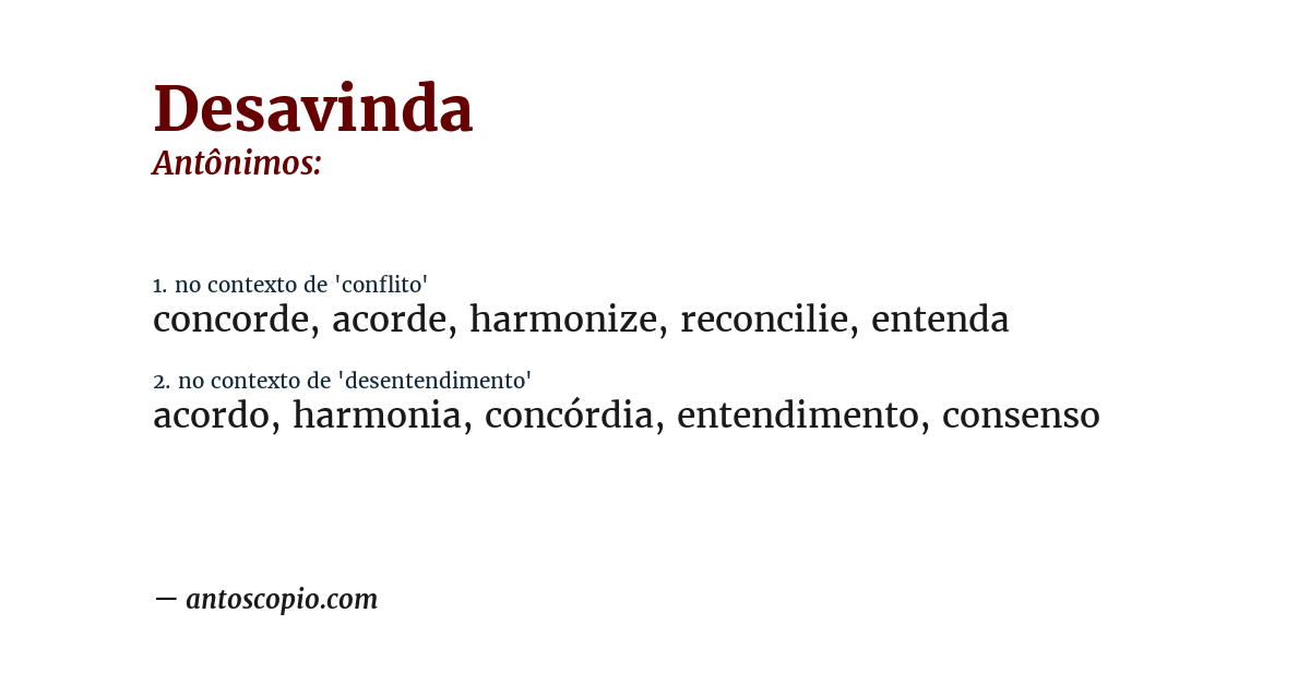 Antônimo de desavinda