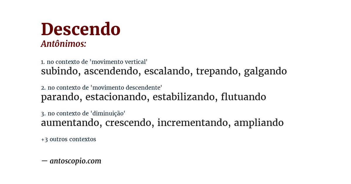Antônimo de descendo