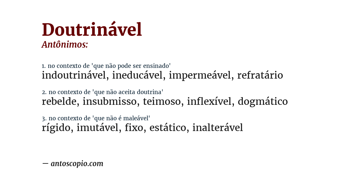 Antônimo de doutrinável