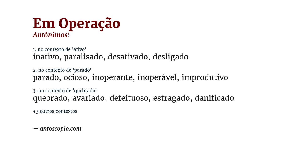 Antônimo de em operação