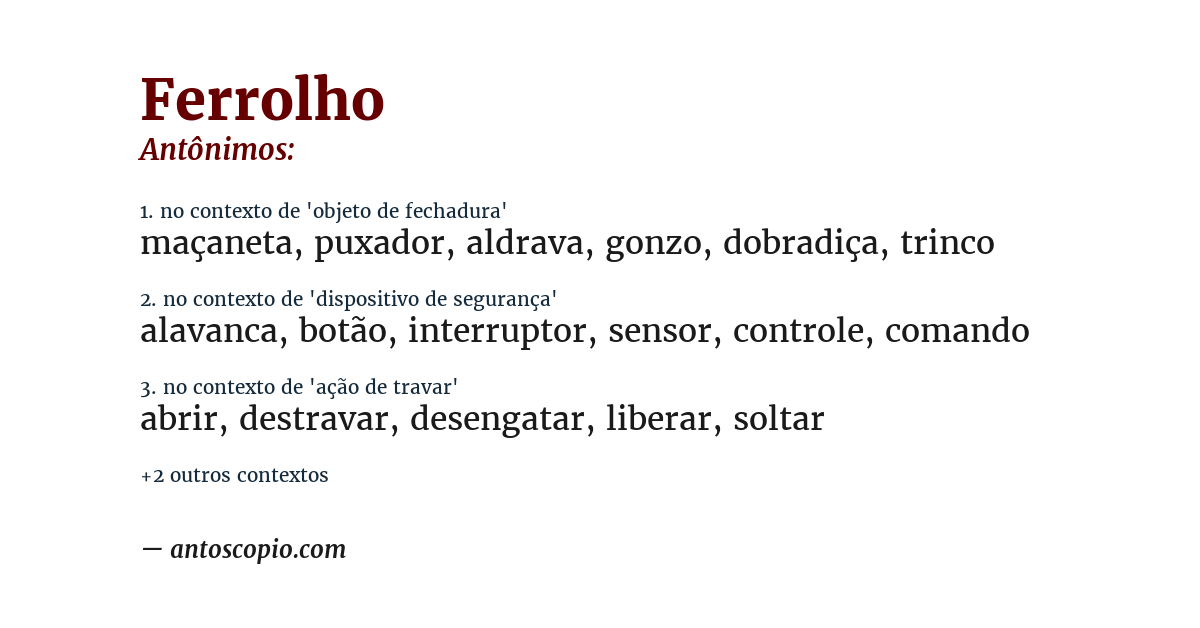 Antônimo de ferrolho