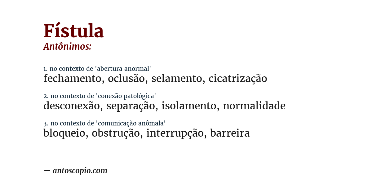 Antônimo de fístula