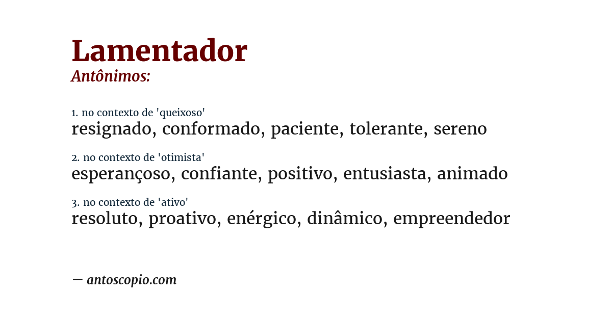 Antônimo de lamentador