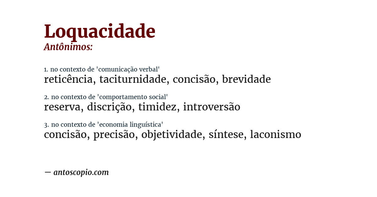 Antônimo de loquacidade