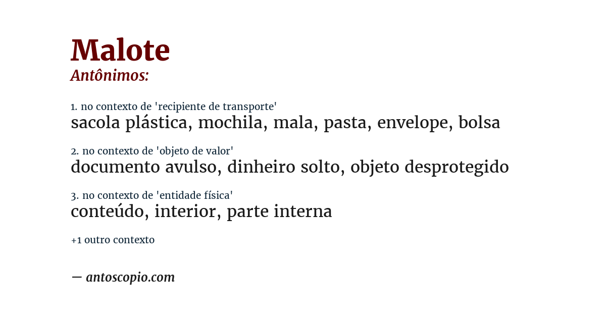Antônimo de malote