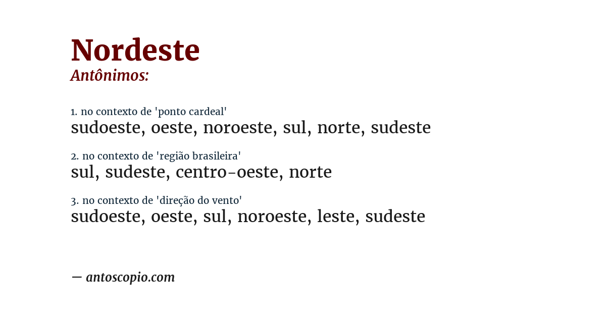 Antônimo de nordeste