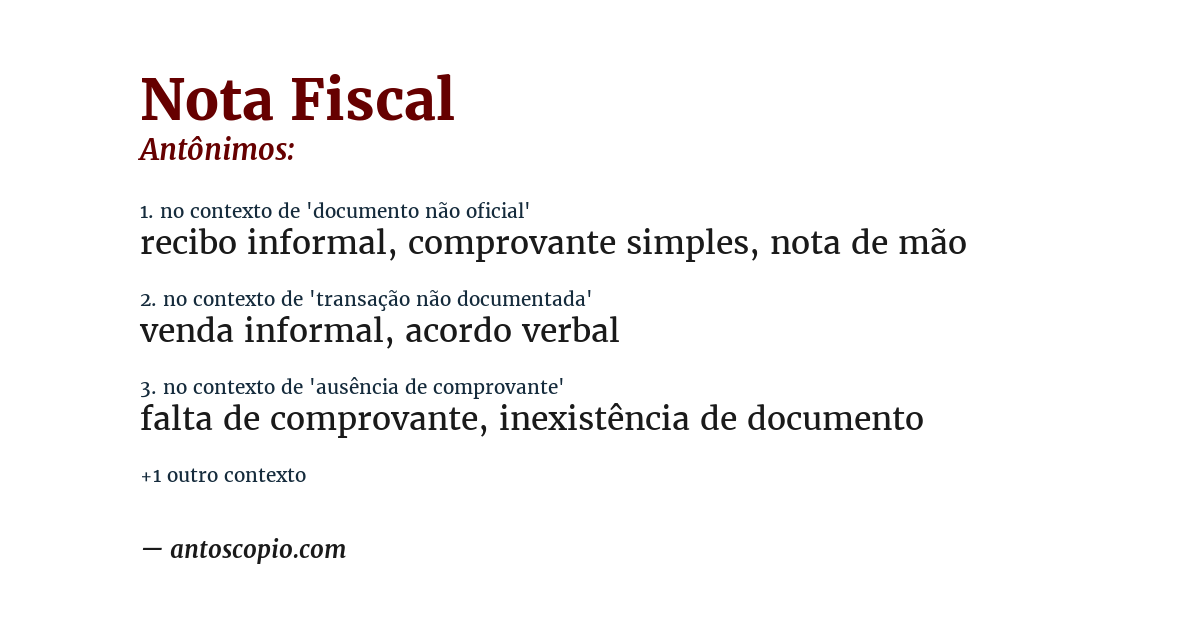 Antônimo de nota fiscal