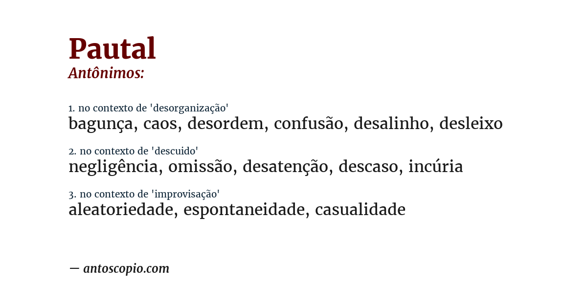 Antônimo de pautal