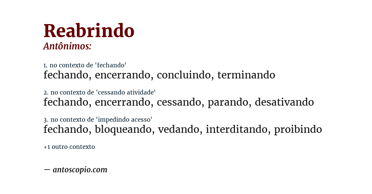 Antônimo de reabrindo