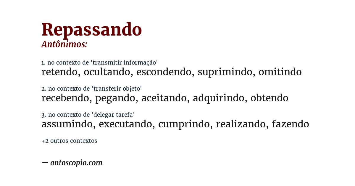 Antônimo de repassando