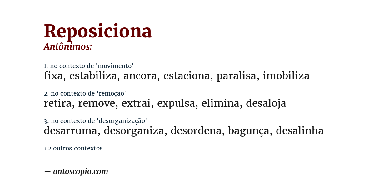 Antônimo de reposiciona