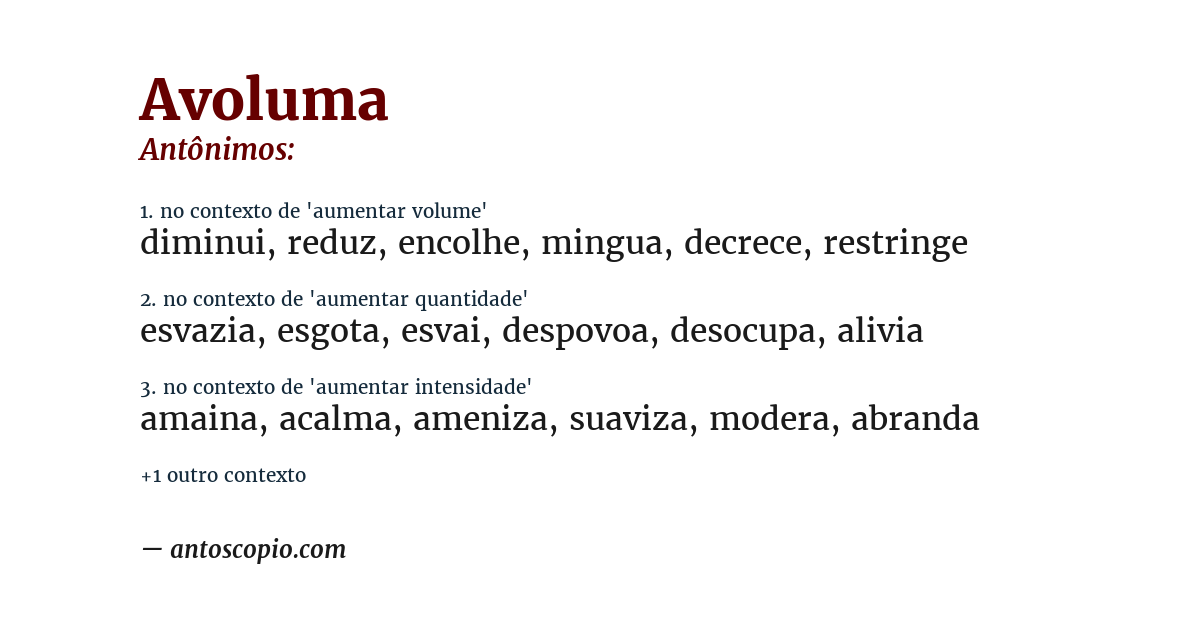 Antônimo de avoluma