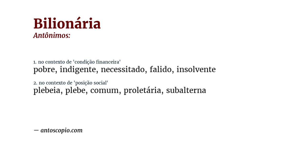 Antônimo de bilionária