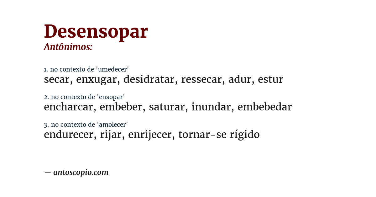 Antônimo de desensopar