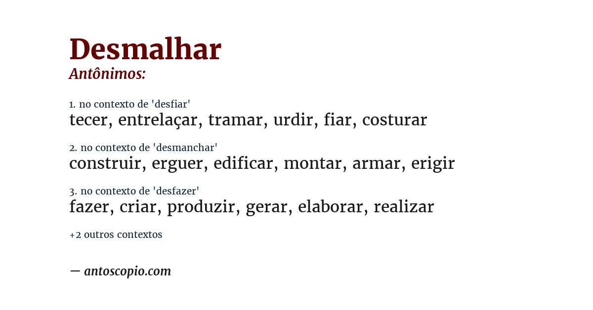 Antônimo de desmalhar